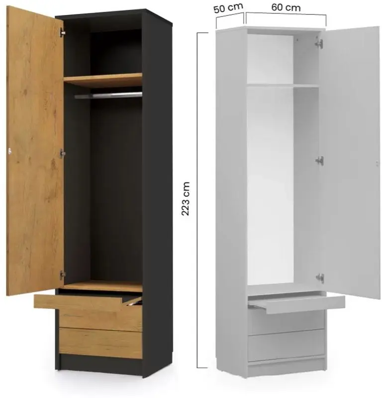 Set mobilier New Elegance Genius GS-P-V-B-120 + GS-SZ-S + GS-SZ-P Vertical cu masa 120x200 (Black/Oak Lancelot)