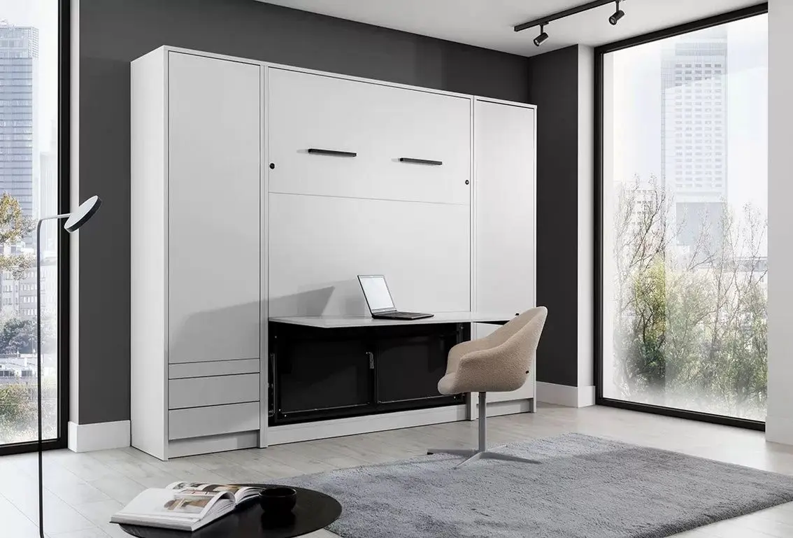 Set mobilier New Elegance Genius GS-P-V-B-120 + GS-SZ-S + GS-SZ-P Vertical cu masa 120x200 (White Matte)