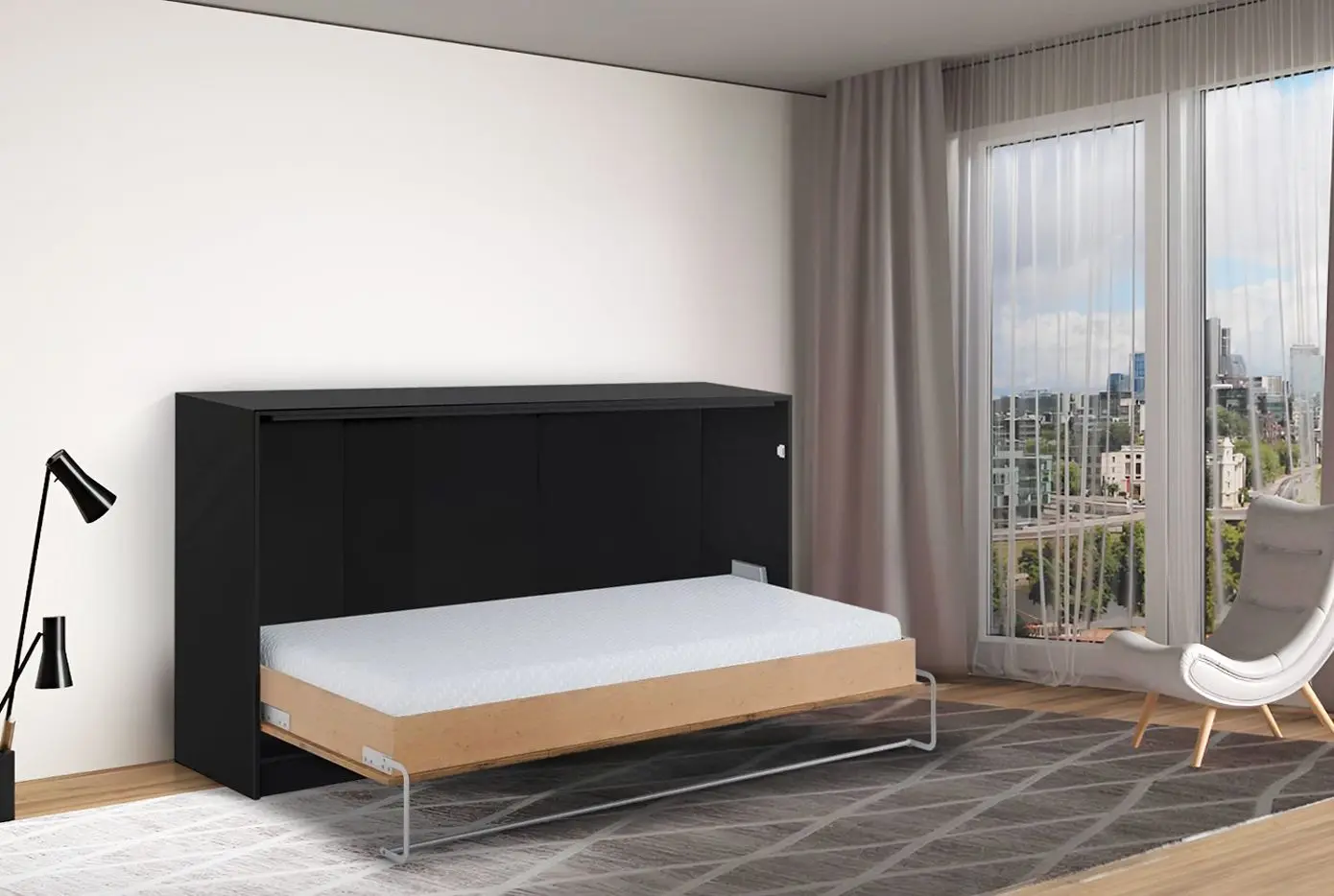 Кровать-трансформер откидная New Elegance Basic BS-P-H-90 Horizontal 90x200 (Black/Oak Lancelot)