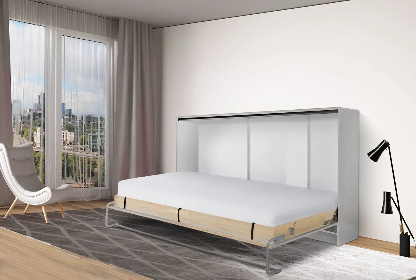 Кровать-трансформер откидная New Elegance Basic BS-P-H-90 Horizontal 90x200 (White Matte)