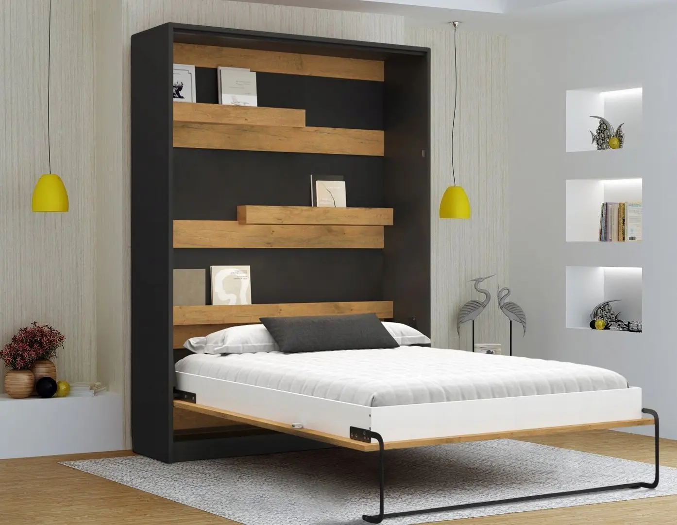 Pat-transformer rabatabil New Elegance Genius GS-P-V-B-120 Vertical cu masa 120x200 (Black/Oak Lancelot)