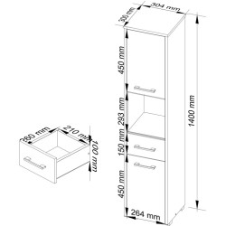 Пенал Akord Fin 2D1SZ1W PK (White/White Gloss) Thumb
