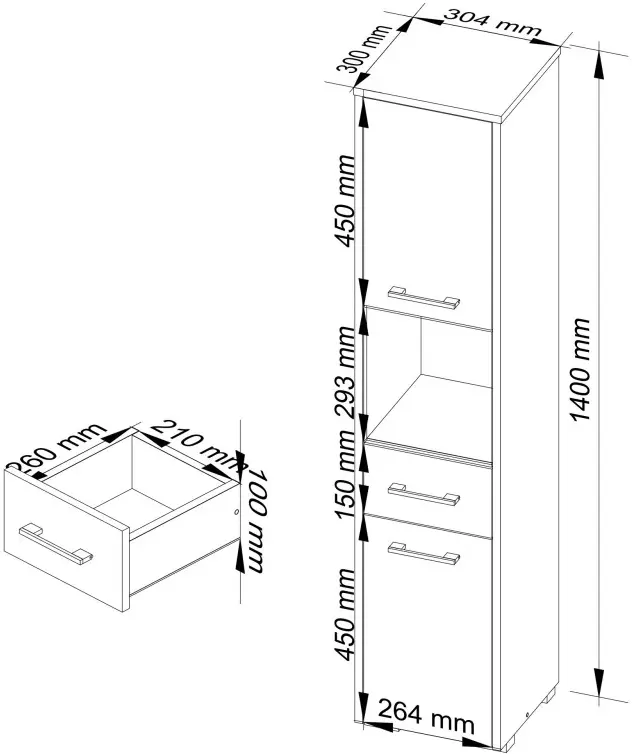 Пенал Akord Fin 2D1SZ1W PK (White/White Gloss) - 5