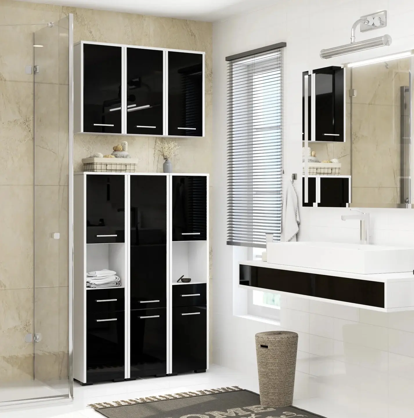 Пенал Akord Fin 30 2D1SZ1W 140см (White/Black Gloss)