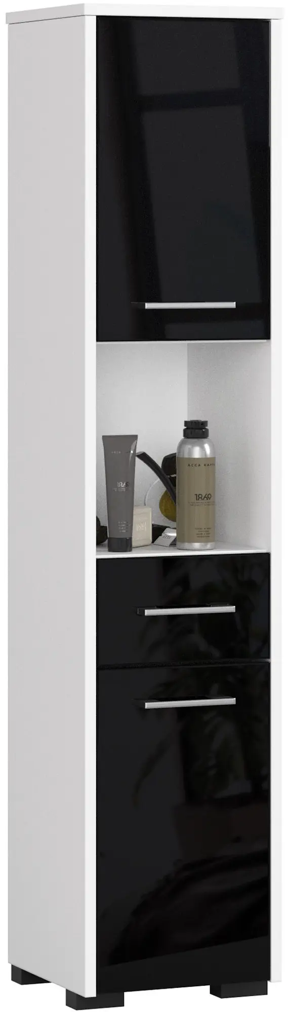 Пенал Akord Fin 30 2D1SZ1W 140см (White/Black Gloss)