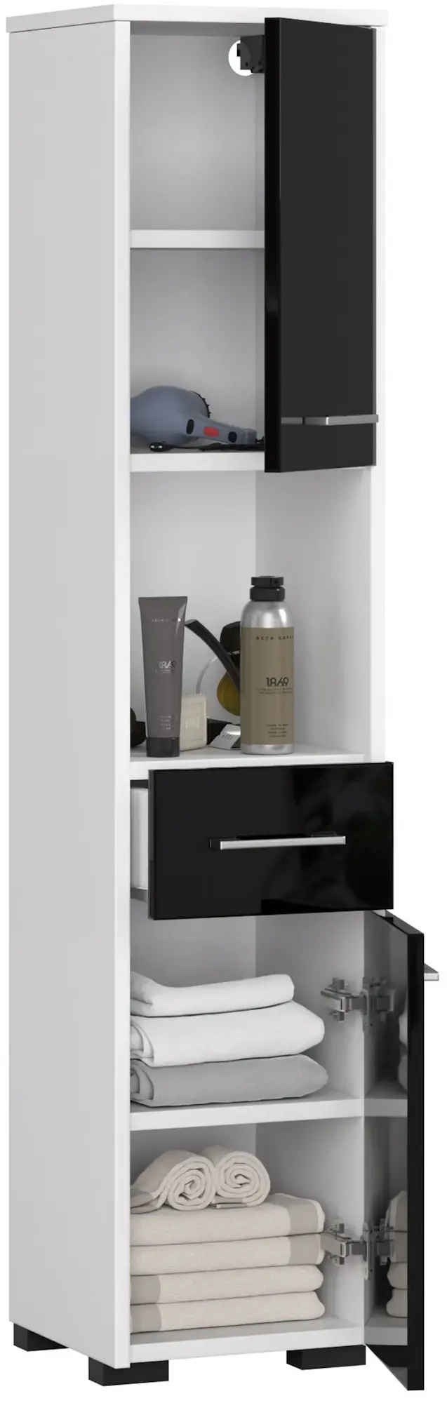 Пенал Akord Fin 30 2D1SZ1W 140см (White/Black Gloss)