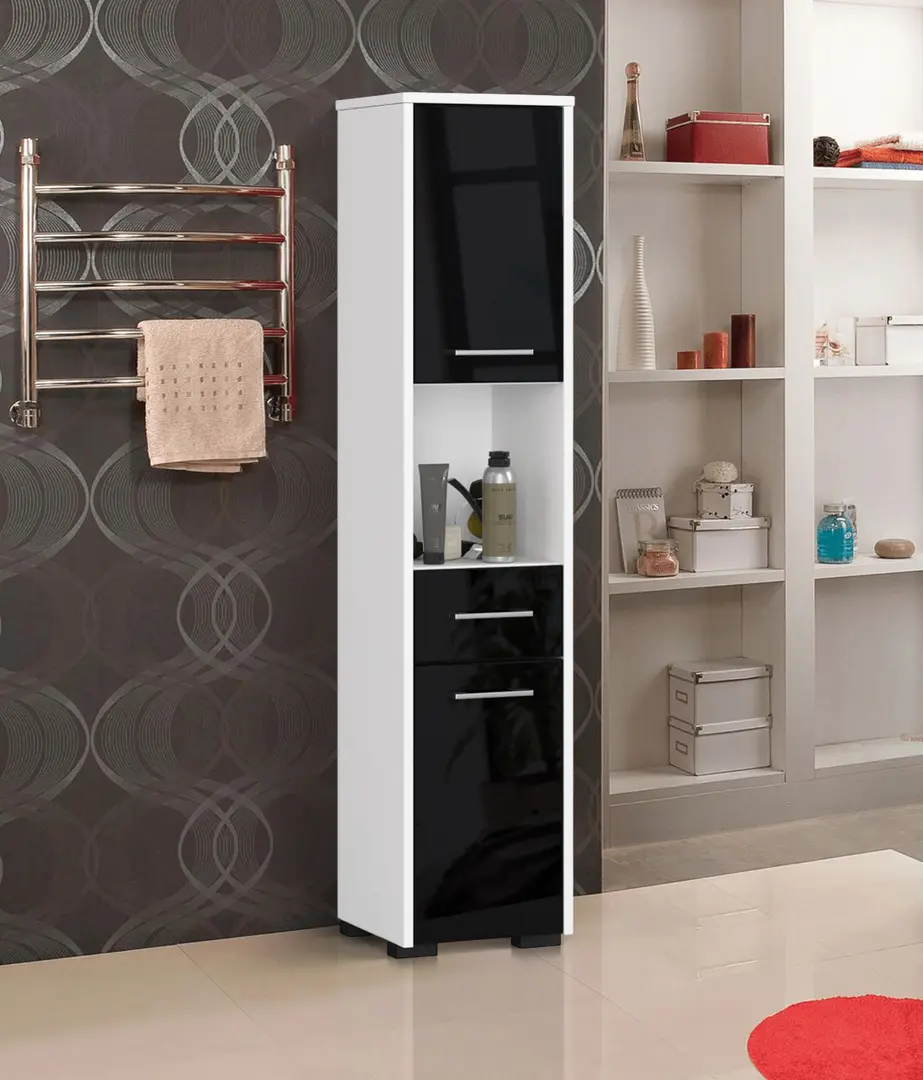 Пенал Akord Fin 30 2D1SZ1W 140см (White/Black Gloss)