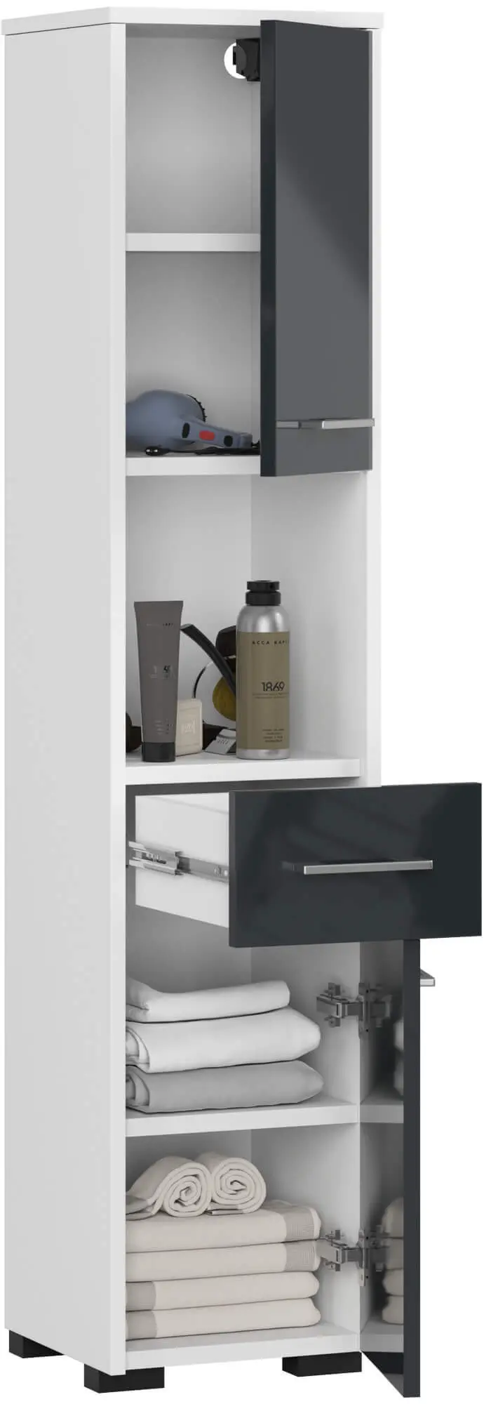 Penal Akord Fin 30 2D1SZ1W 140cm (White/Graphite Gloss)