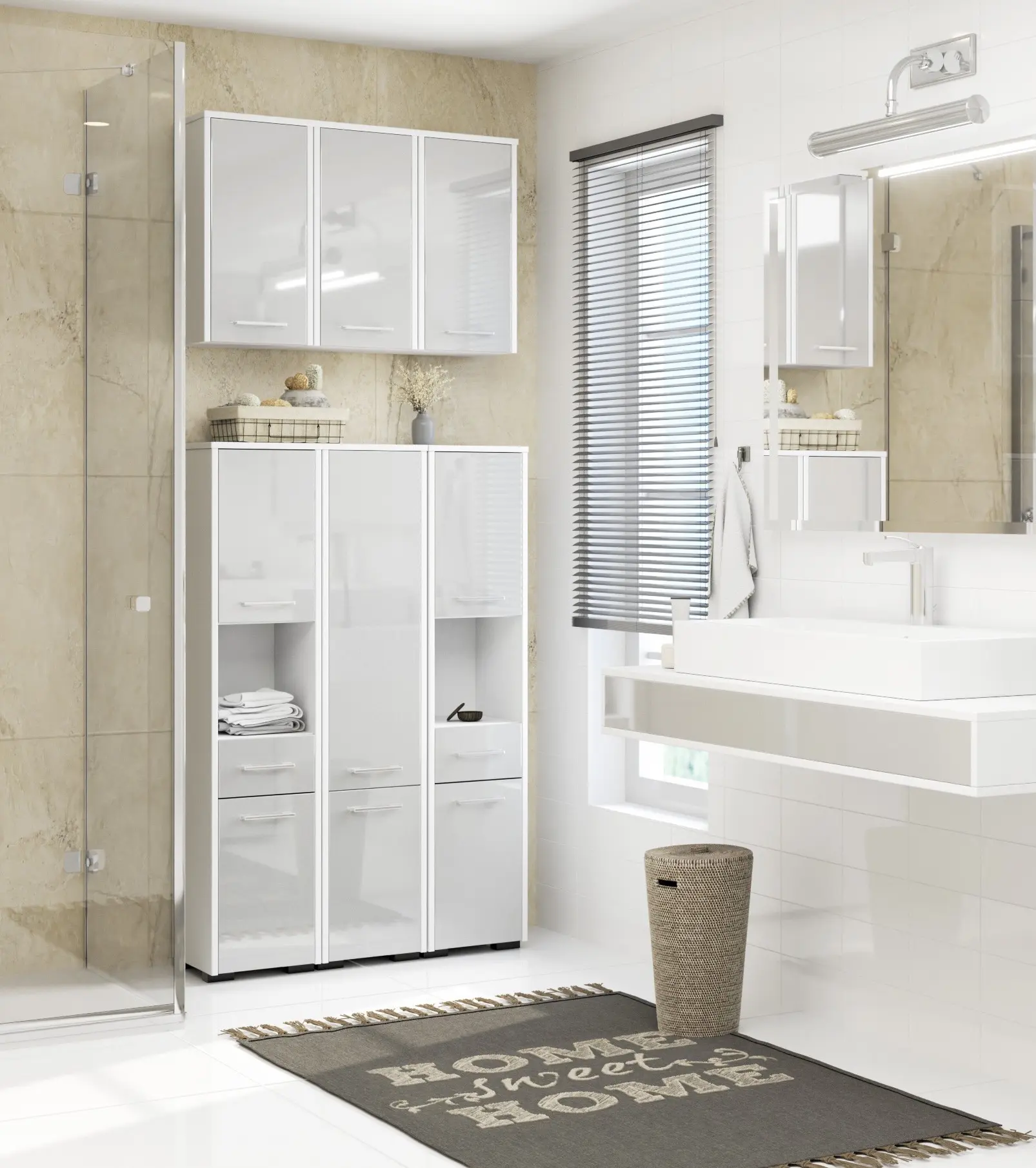 Пенал Akord Fin 30 2D1SZ1W 140см (White/Metallic Gloss)