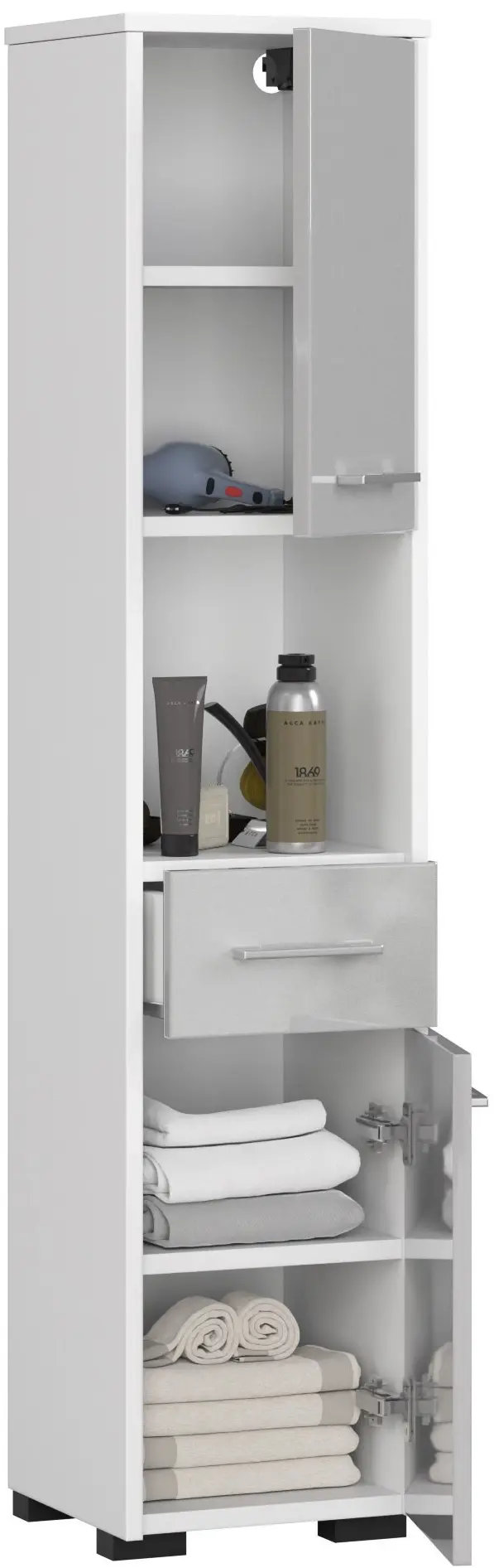 Пенал Akord Fin 30 2D1SZ1W 140см (White/Metallic Gloss)