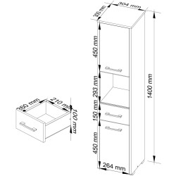 Пенал Akord Fin 30 2D1SZ1W 140см (White/Metallic Gloss) Thumb