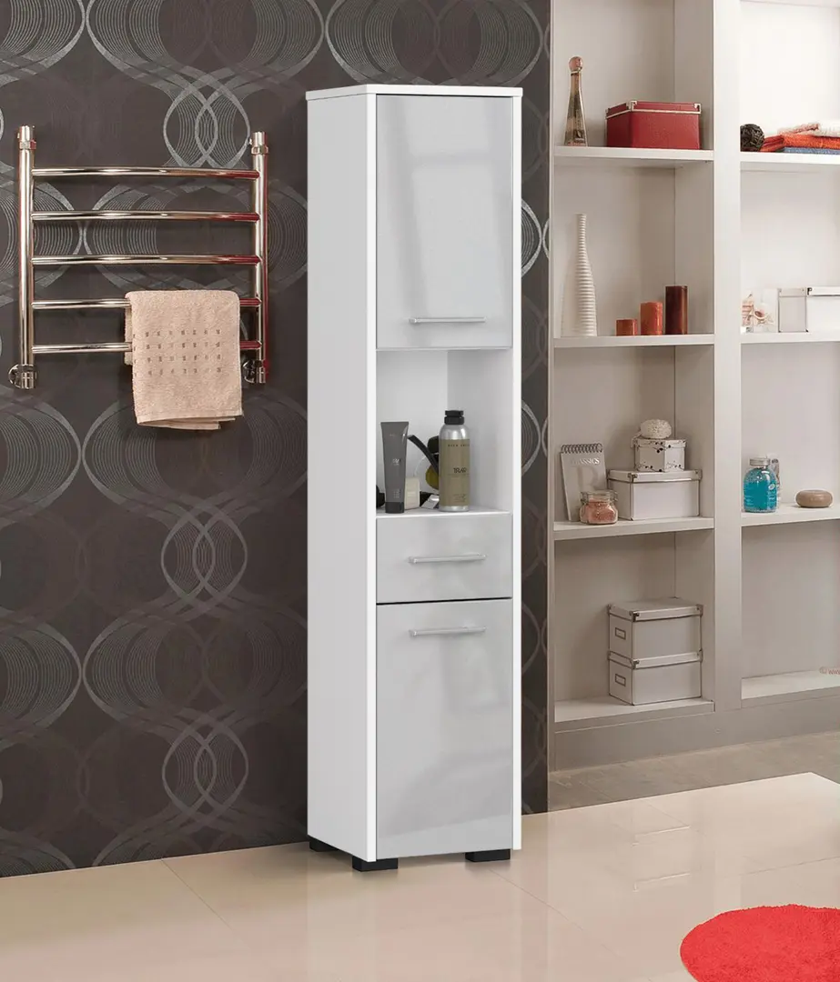 Пенал Akord Fin 30 2D1SZ1W 140см (White/Metallic Gloss)