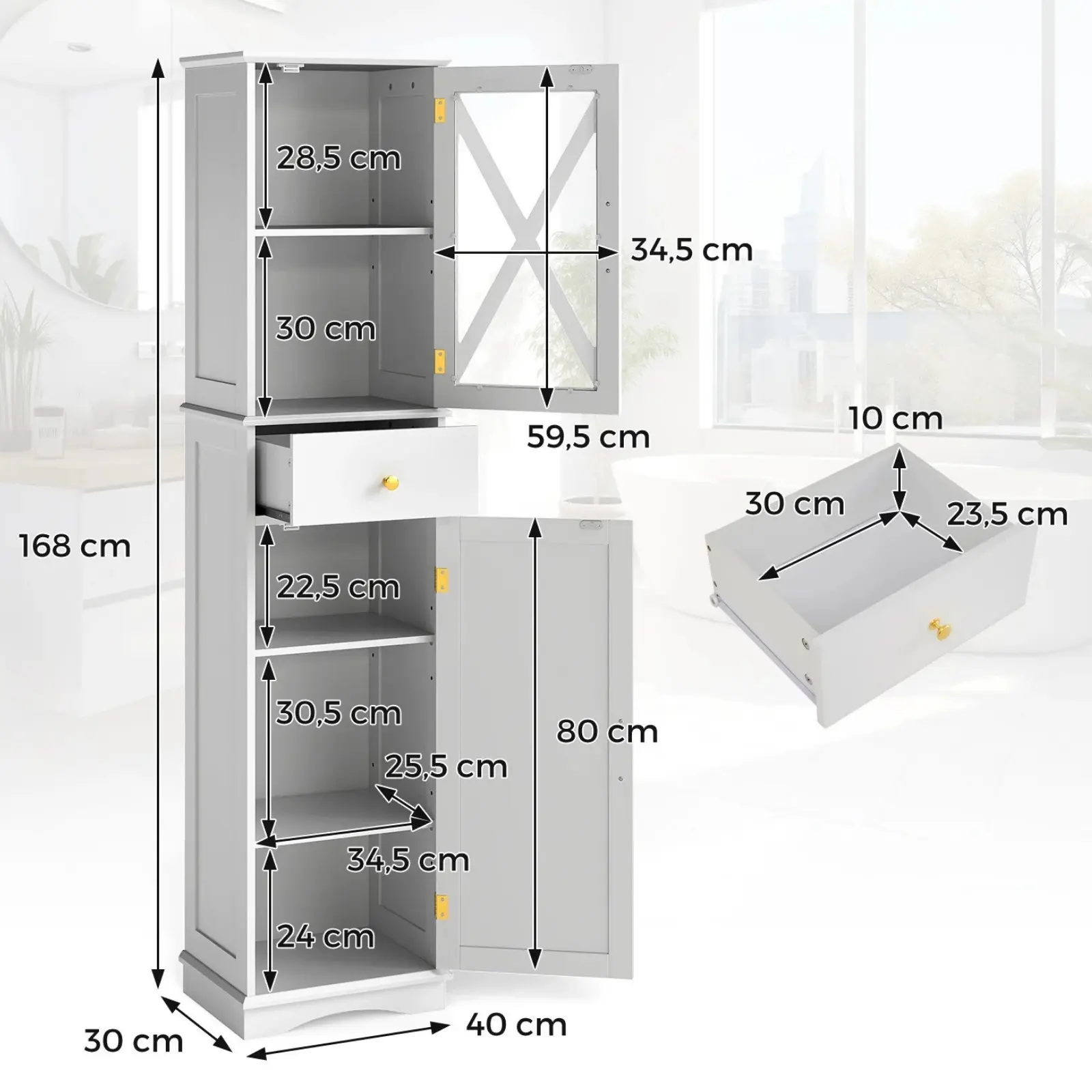Пенал Costway JV12637WH (White) - 4