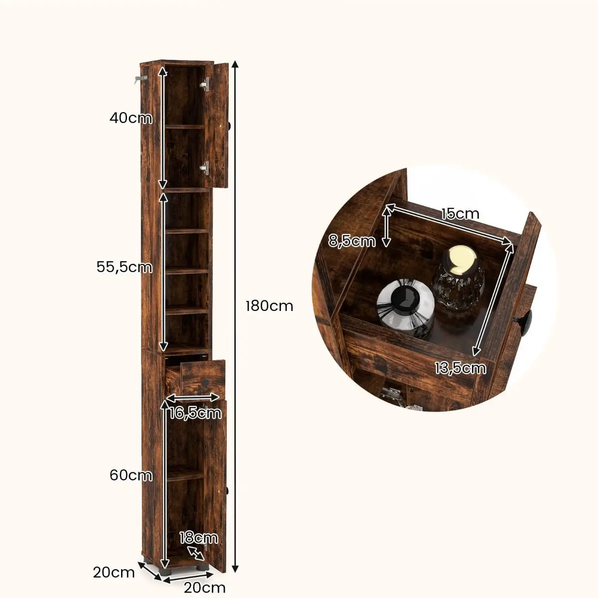 Пенал-стеллаж Costway JV11918CF (Brown) - 3