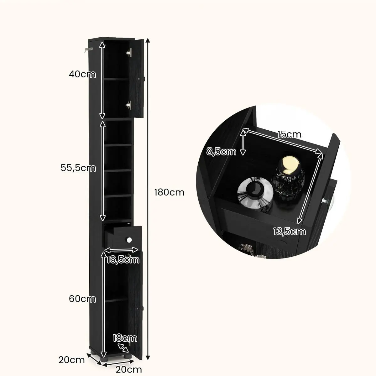 Пенал-стеллаж Costway JV11918DK (Black) - 3