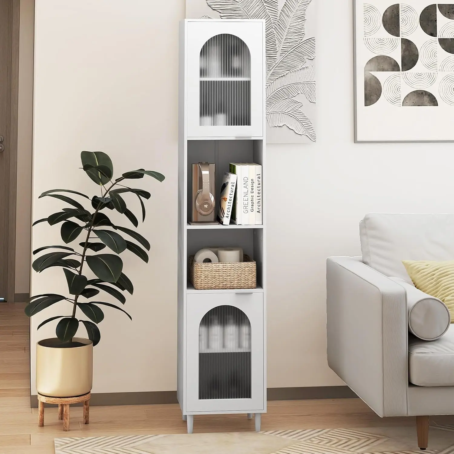 Пенал-стеллаж Costway JV12826WH (White) - 5