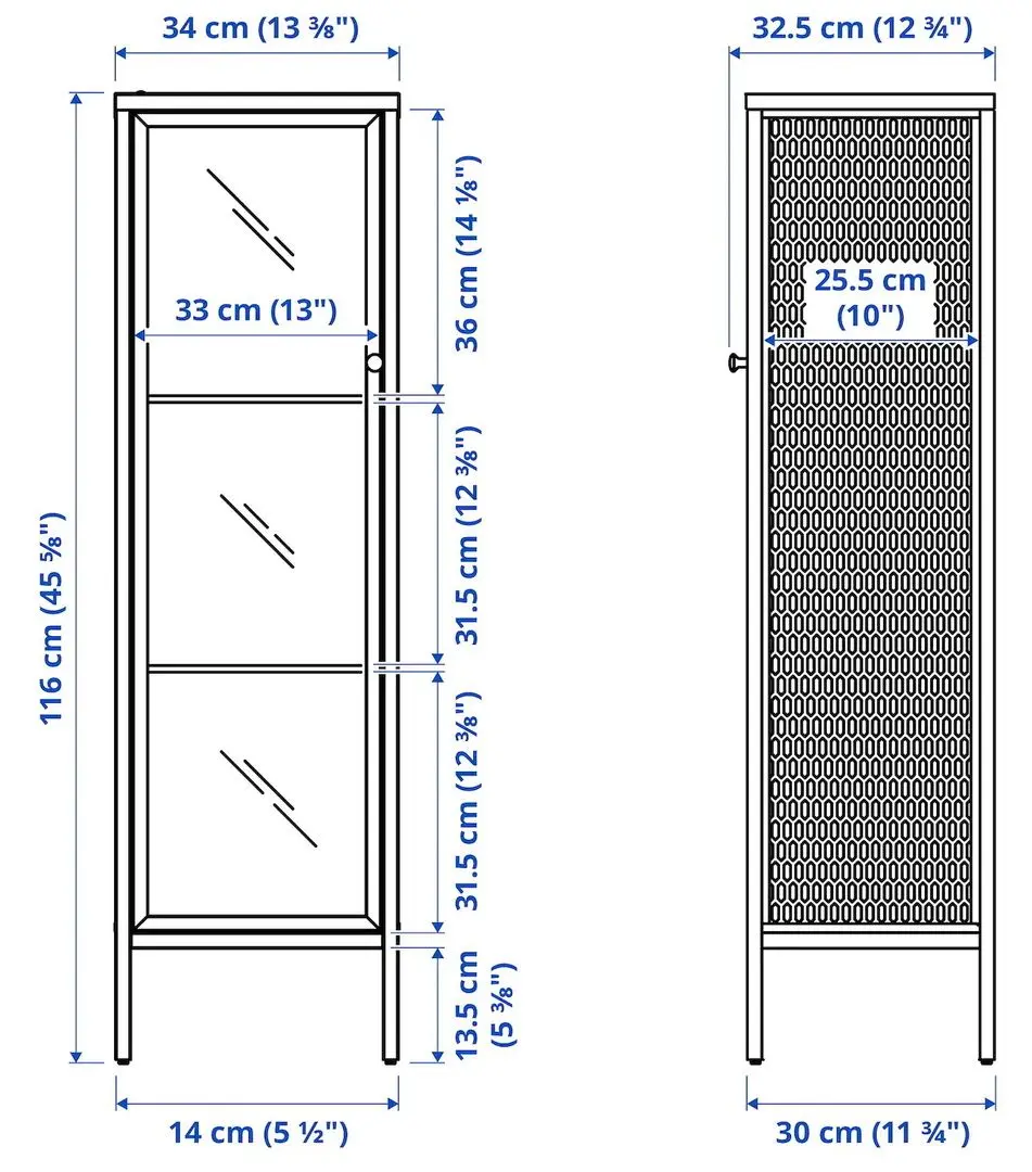 Dulap-Vitrina Ikea Baggebo metal/sticla 34x30x116 (Alb)