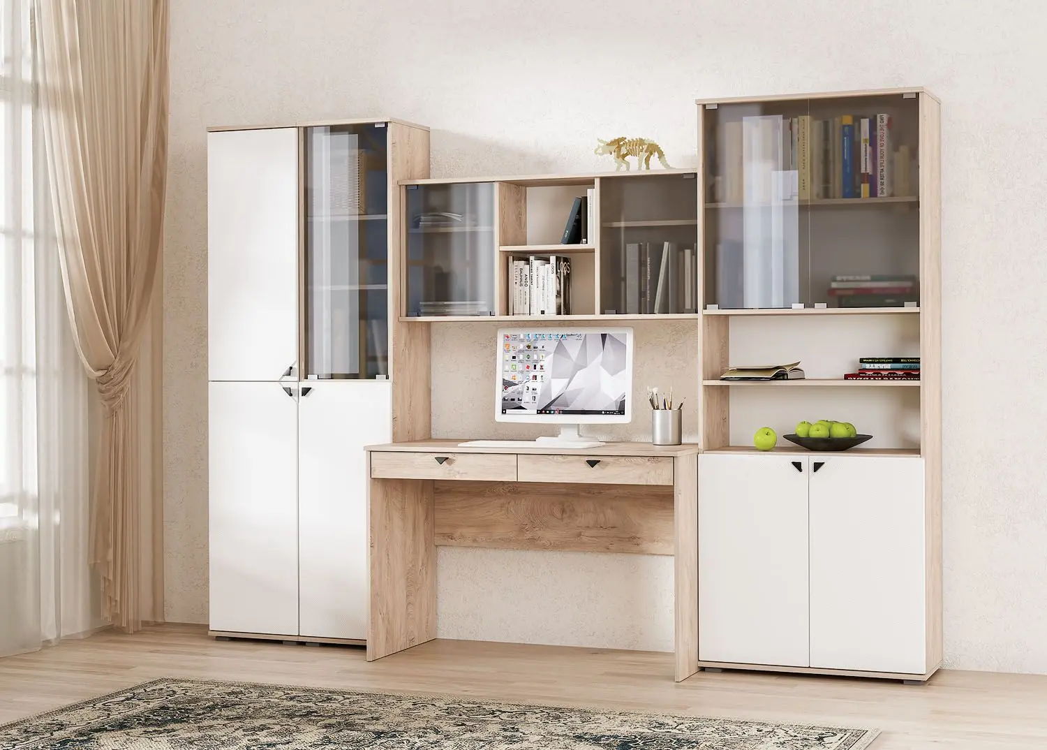 Dulap Mobi Boston 13.154 (Endgrain Oak Elegant/Milk Ricamo Soft)