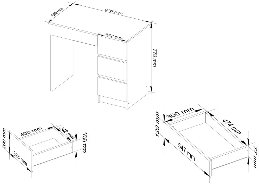 Письменный стол Akord A-7 90cm Right (White)