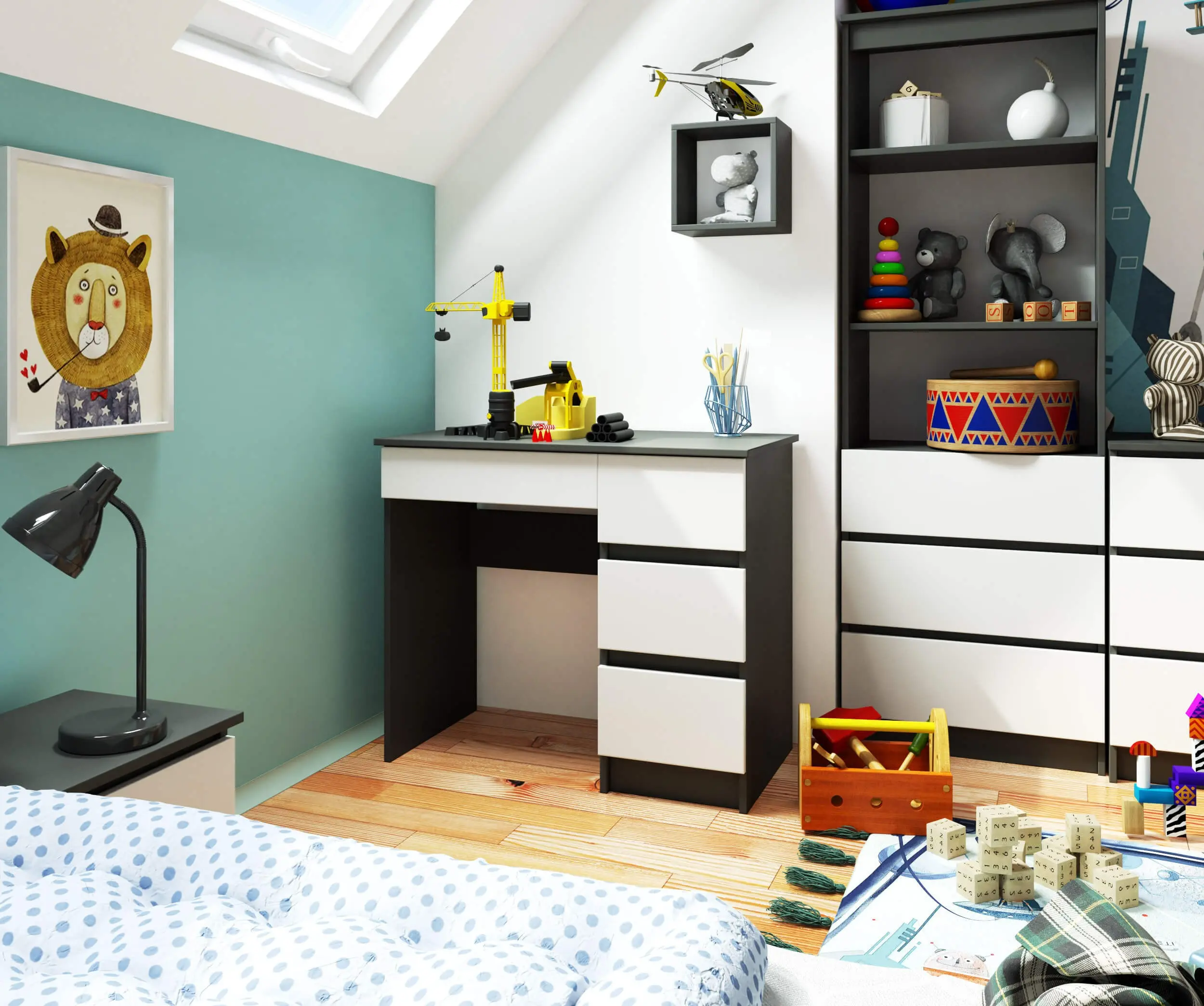 Masa de birou Akord A-7 90cm Right (Graphite Grey/White)