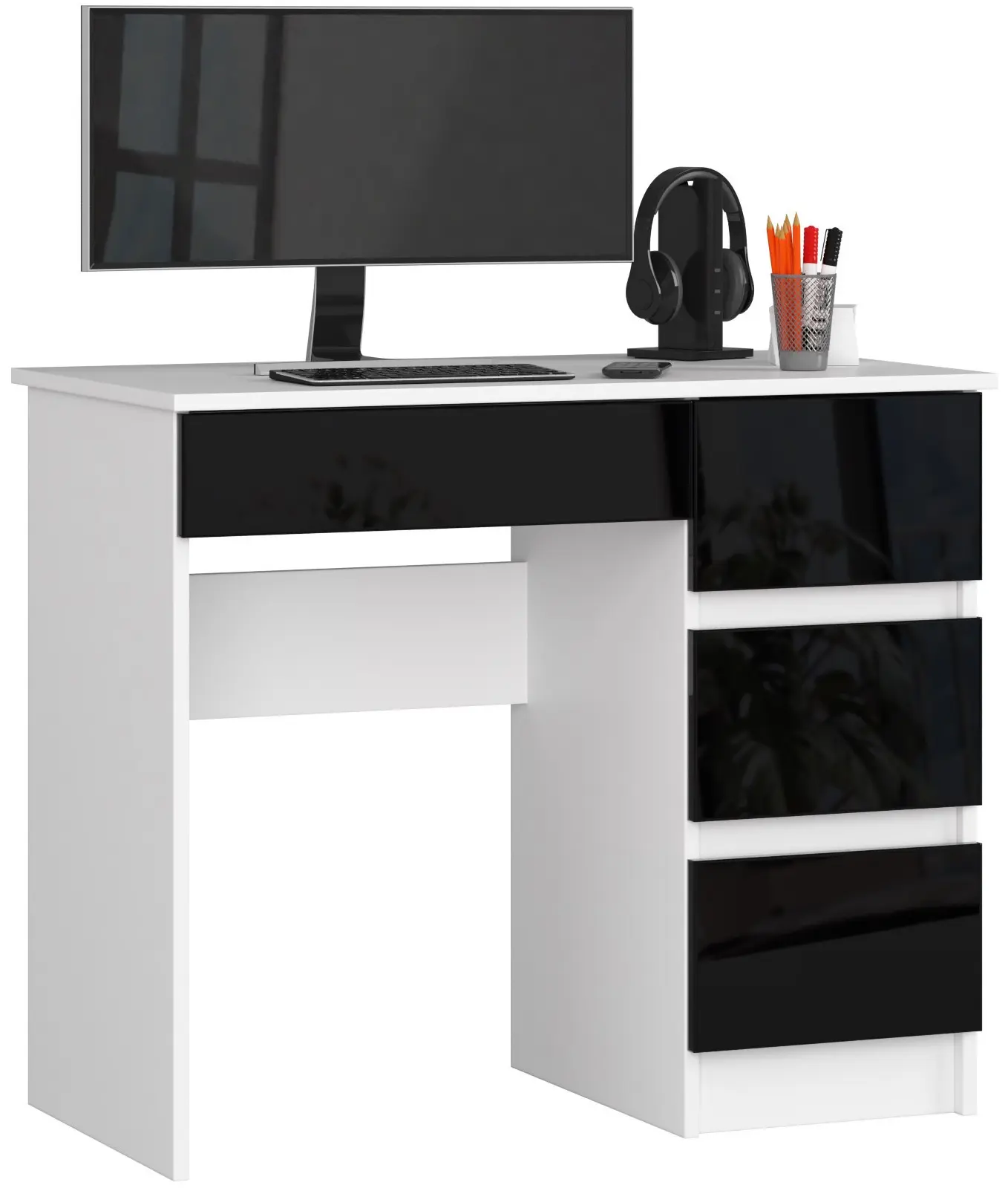 Письменный стол Akord A-7 90см Right (White/Black Gloss)