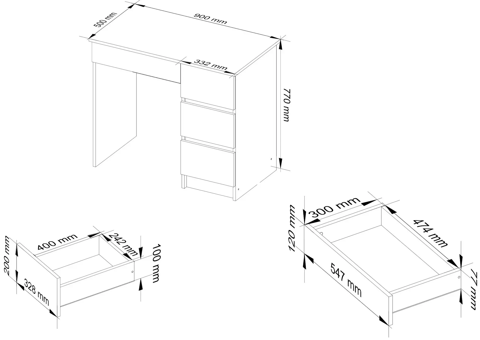 Письменный стол Akord A-7 90см Right (White/Black Gloss)