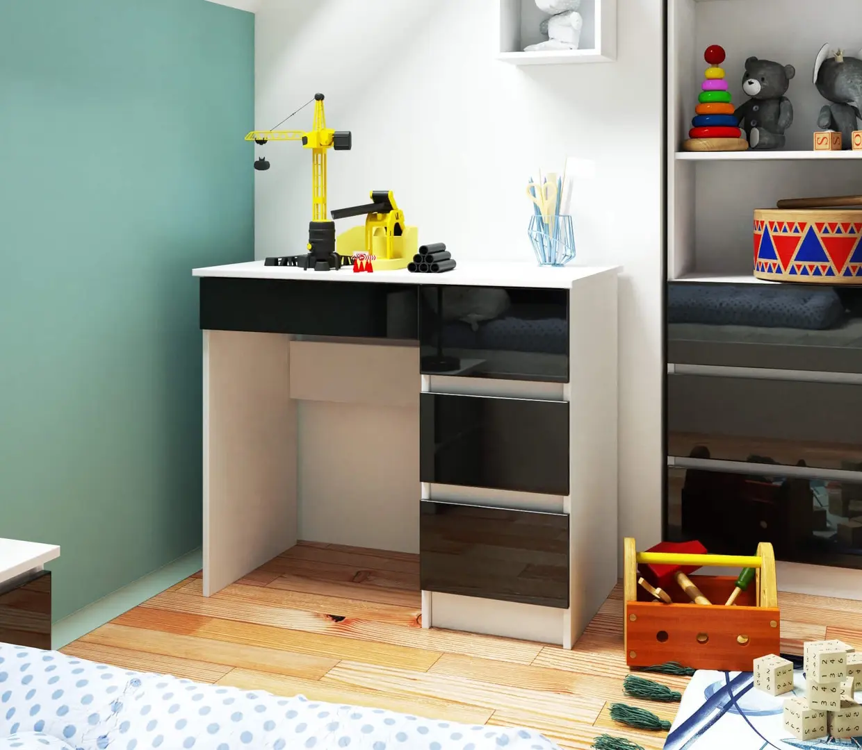 Письменный стол Akord A-7 90см Right (White/Black Gloss)