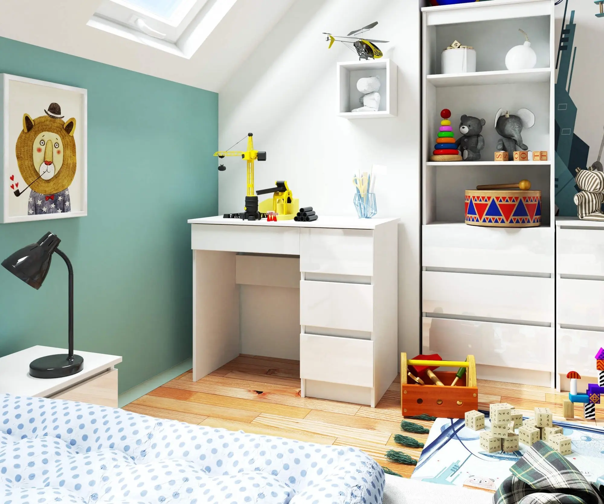 Masa de birou Akord A-7 90cm Right (White/Glossy White)