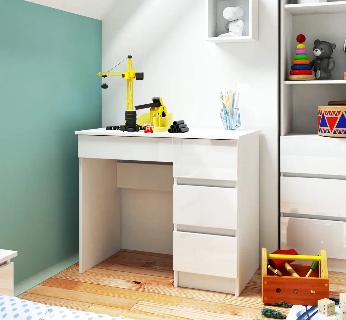 Masa de birou Akord A-7 90cm Right (White/Glossy White)