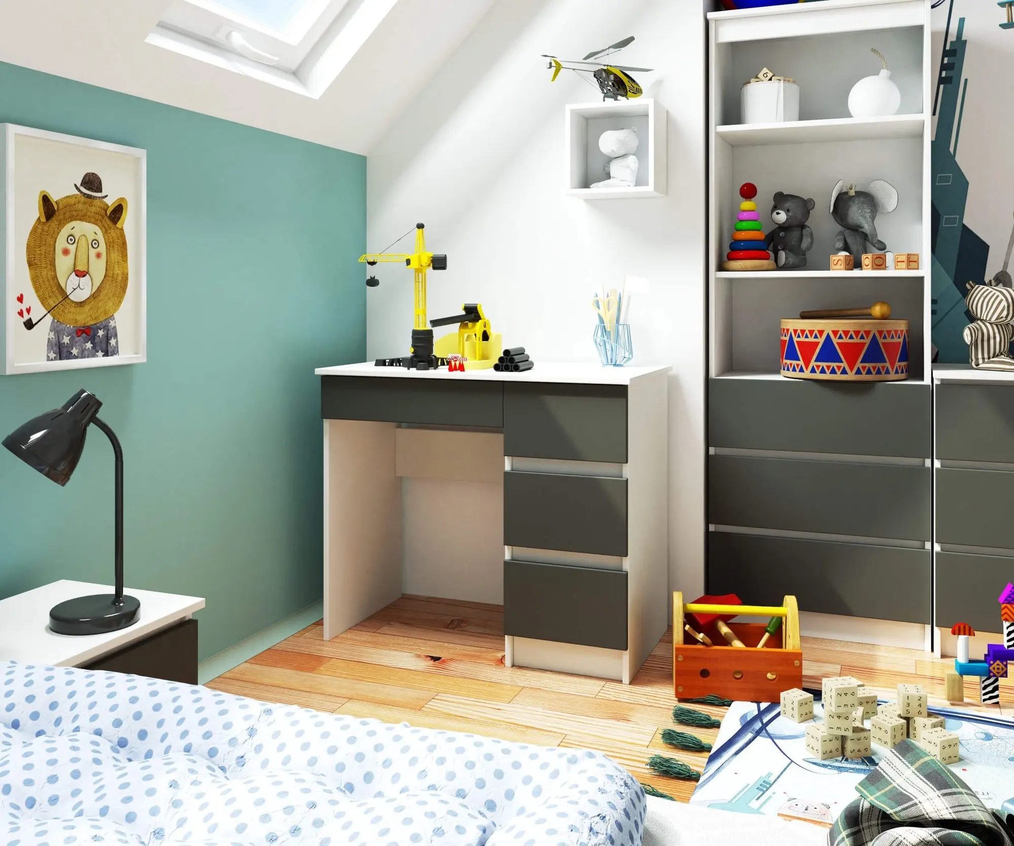 Masa de birou Akord A-7 90cm Right (White/Graphite Grey)