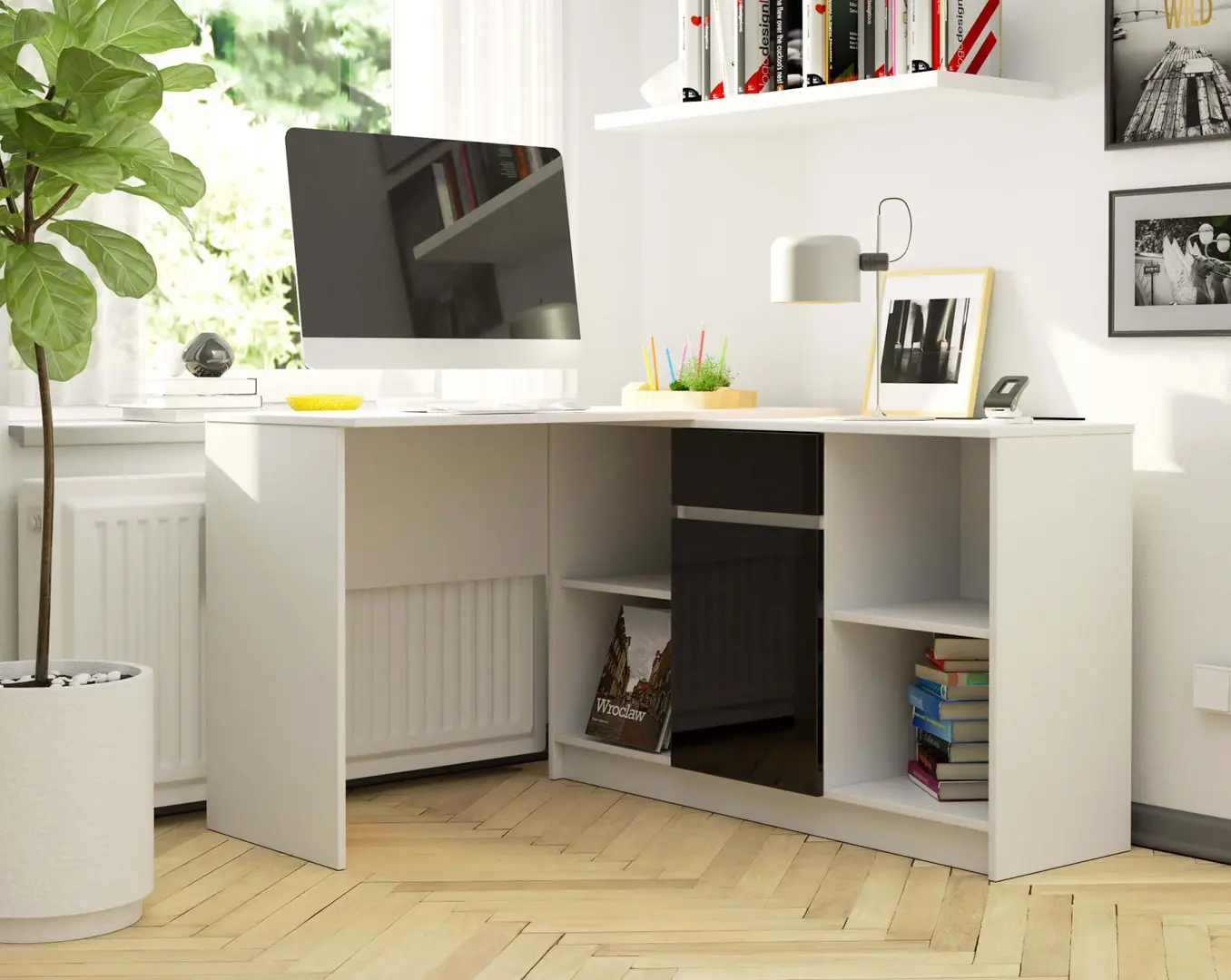 Письменный стол Akord B-17 (White/Black Gloss)