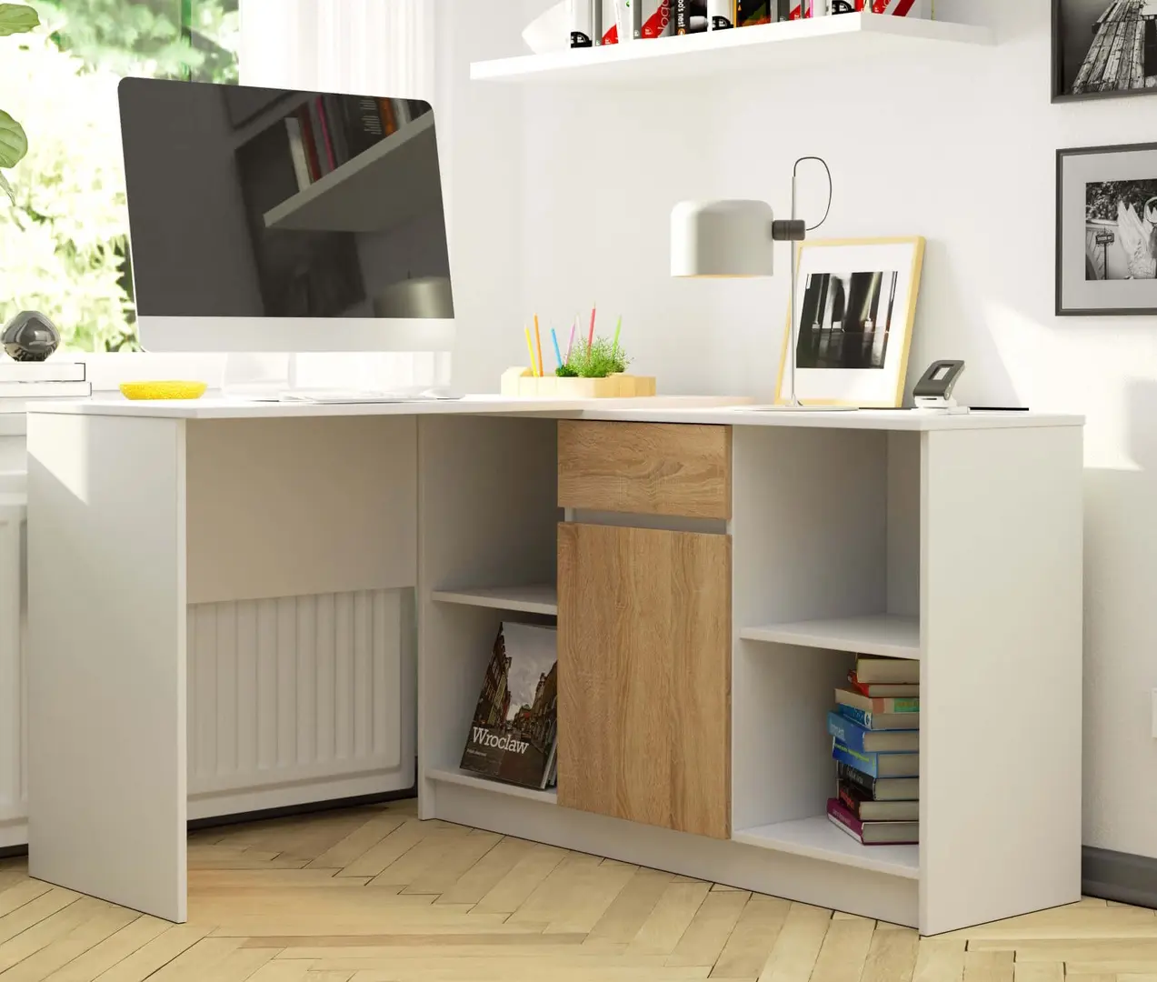 Письменный стол Akord B-17 (White/Sonoma Oak)