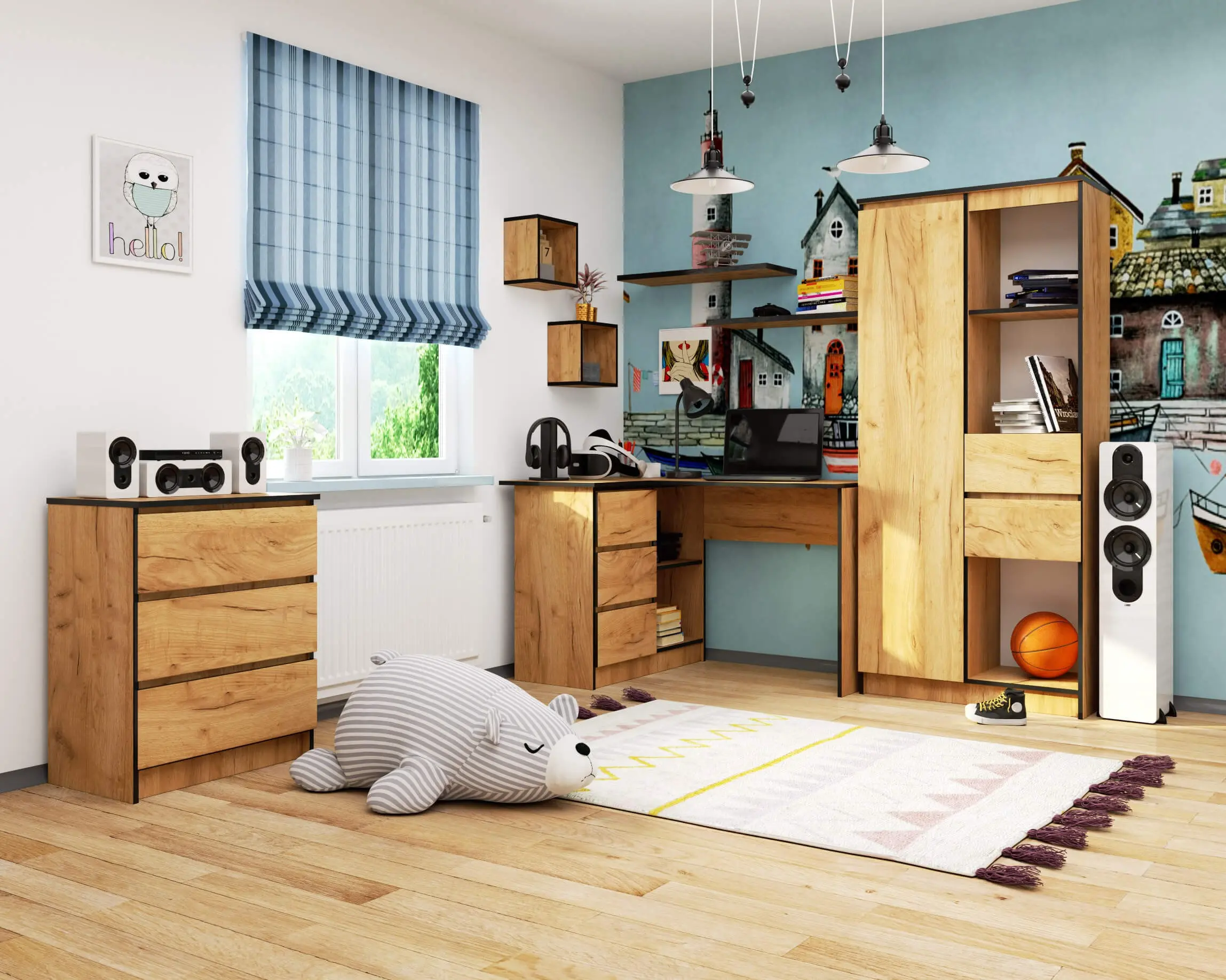 Masa de birou Akord B16 124cm 3SZ Left (Craft Oak)