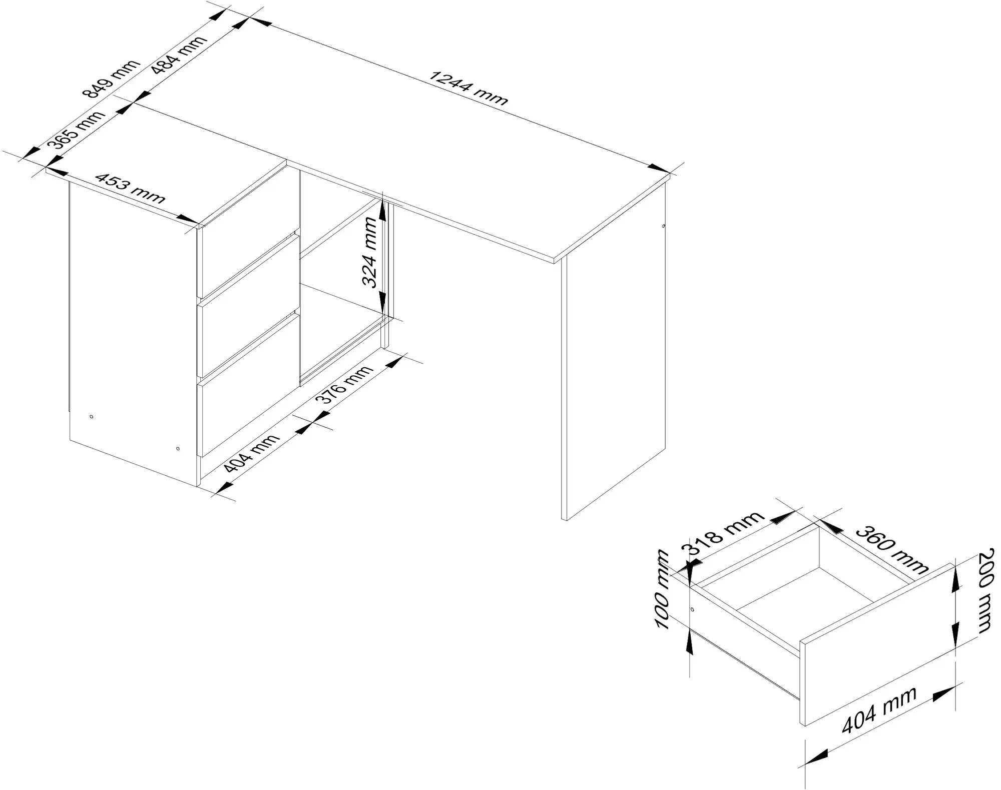 Masa de birou Akord B16 124cm 3SZ Left (Craft Oak)