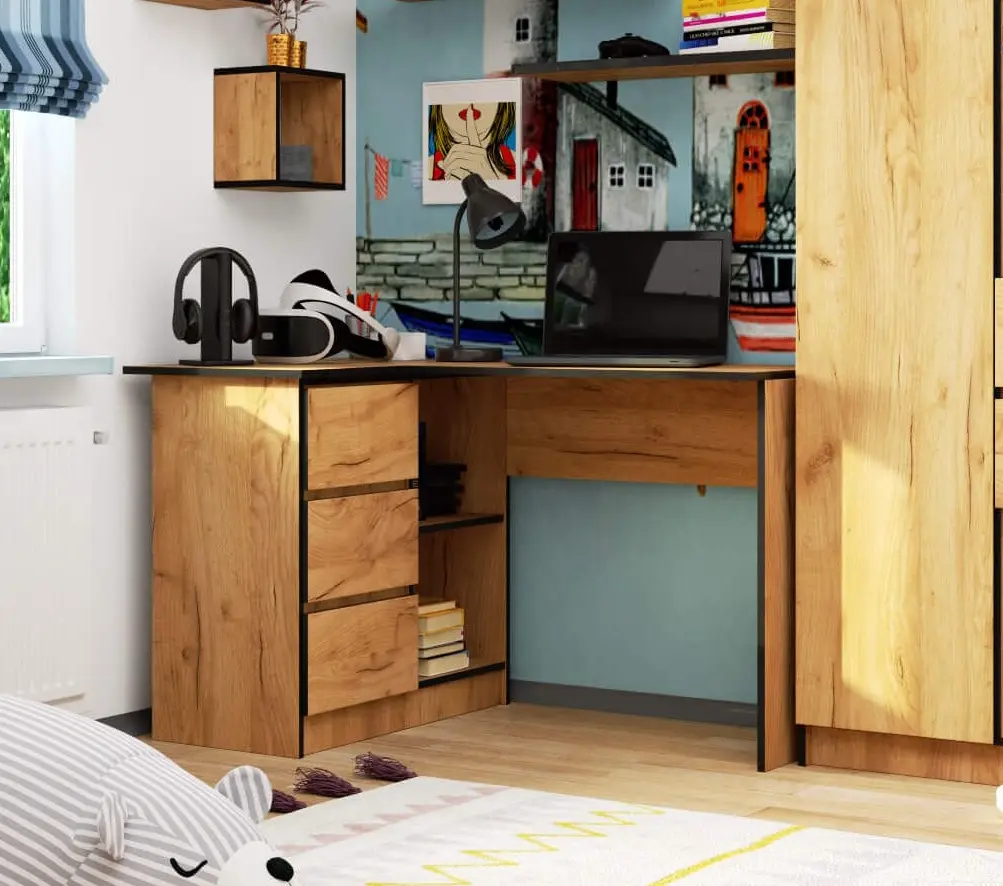 Masa de birou Akord B16 124cm 3SZ Left (Craft Oak)