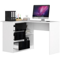 Masa de birou Akord B16 124cm 3SZ Left (White/Black Gloss) Thumb