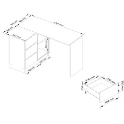 Masa de birou Akord B16 124cm 3SZ Left (White/Glossy White) Thumb
