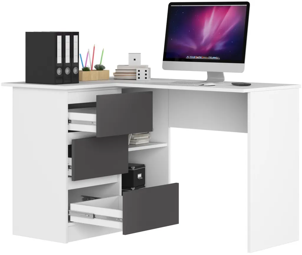 Письменный стол Akord B16 124см 3SZ Left (White/Graphite Grey)
