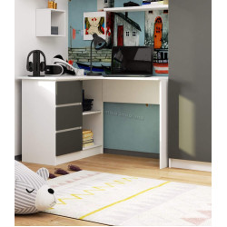 Masa de birou Akord B16 124cm 3SZ Left (White/Graphite Grey)