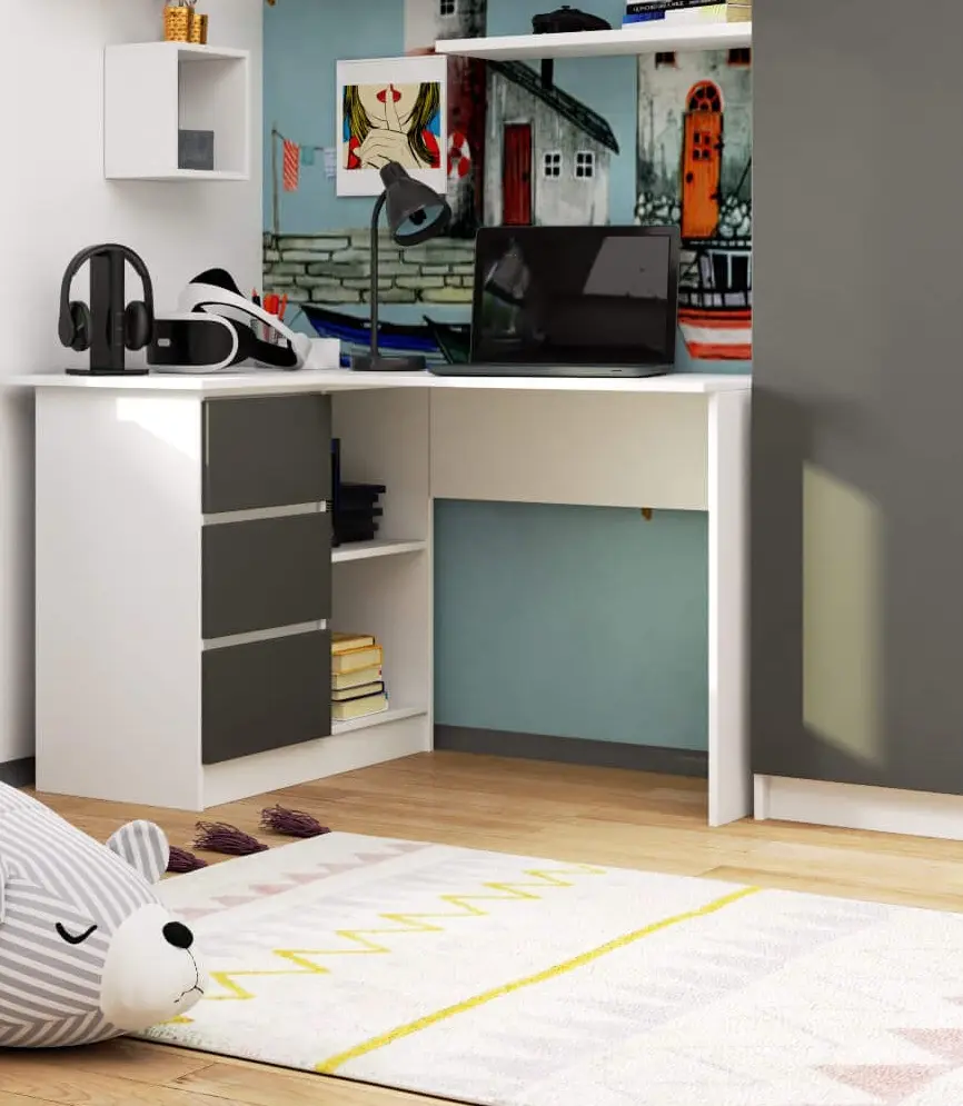 Письменный стол Akord B16 124см 3SZ Left (White/Graphite Grey)