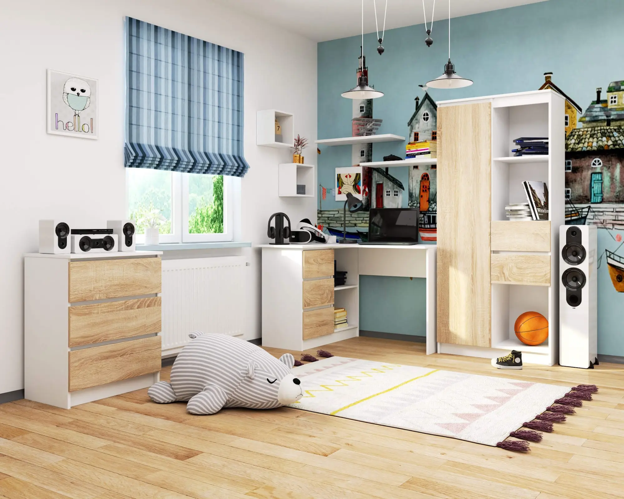 Письменный стол Akord B16 124см 3SZ Left (White/Sonoma Oak)