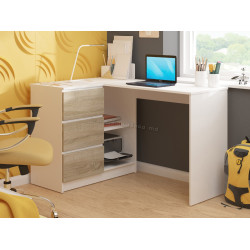 Письменный стол Akord B16 124см 3SZ Left (White/Sonoma Oak)