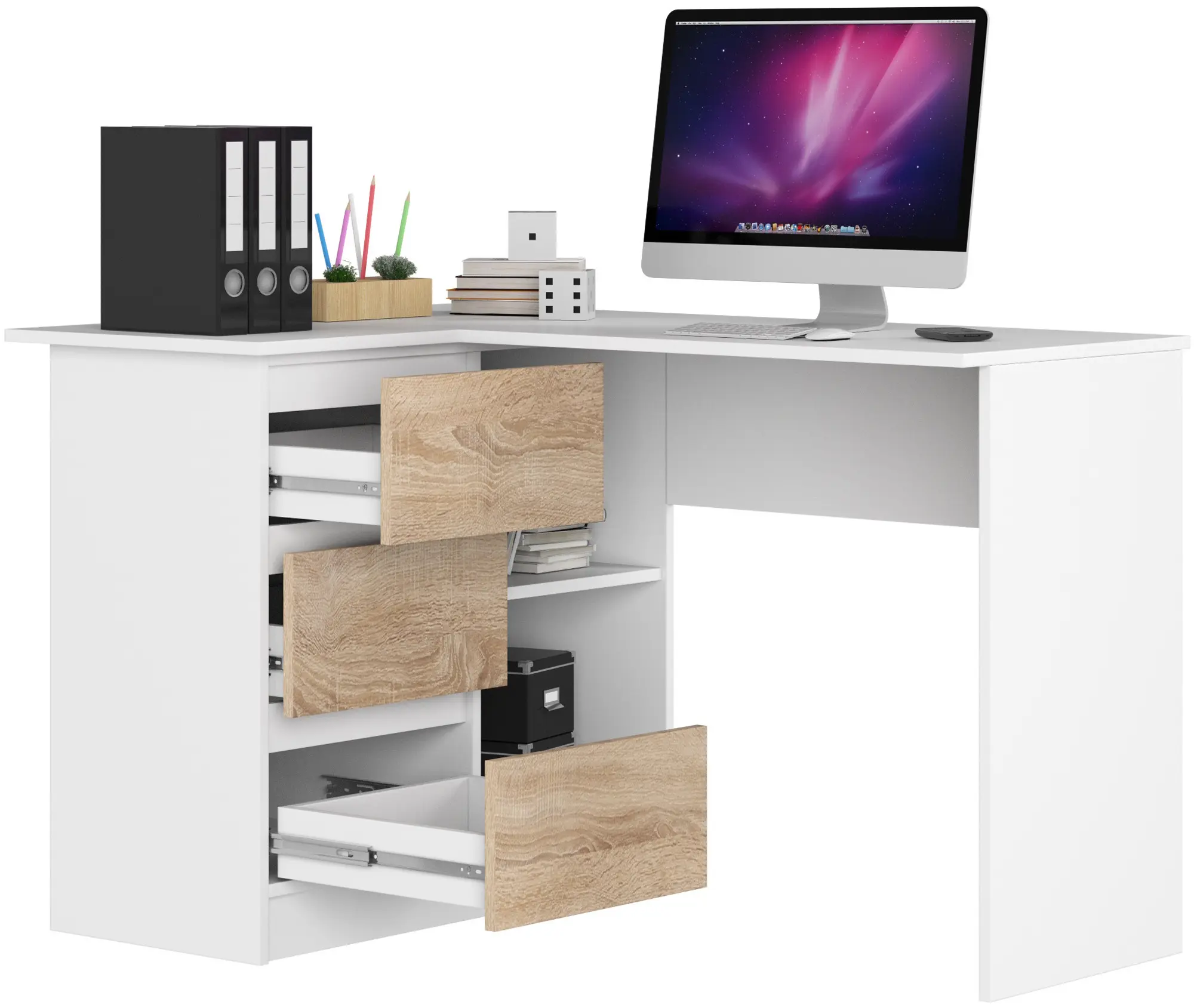 Письменный стол Akord B16 124см 3SZ Left (White/Sonoma Oak)