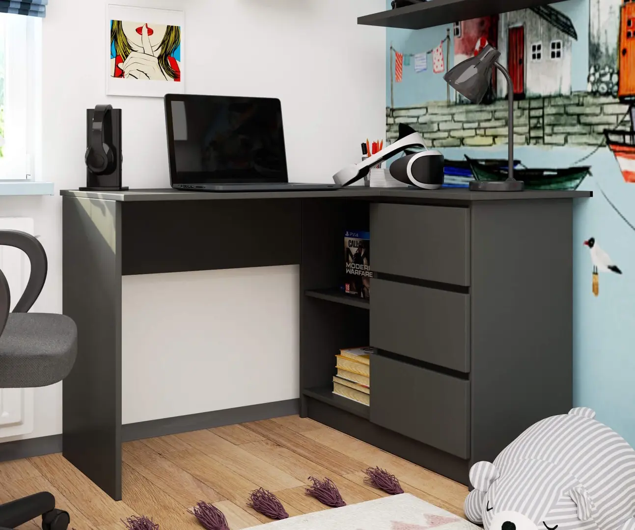 Письменный стол Akord B16 124см 3SZ Right (Graphite Grey)