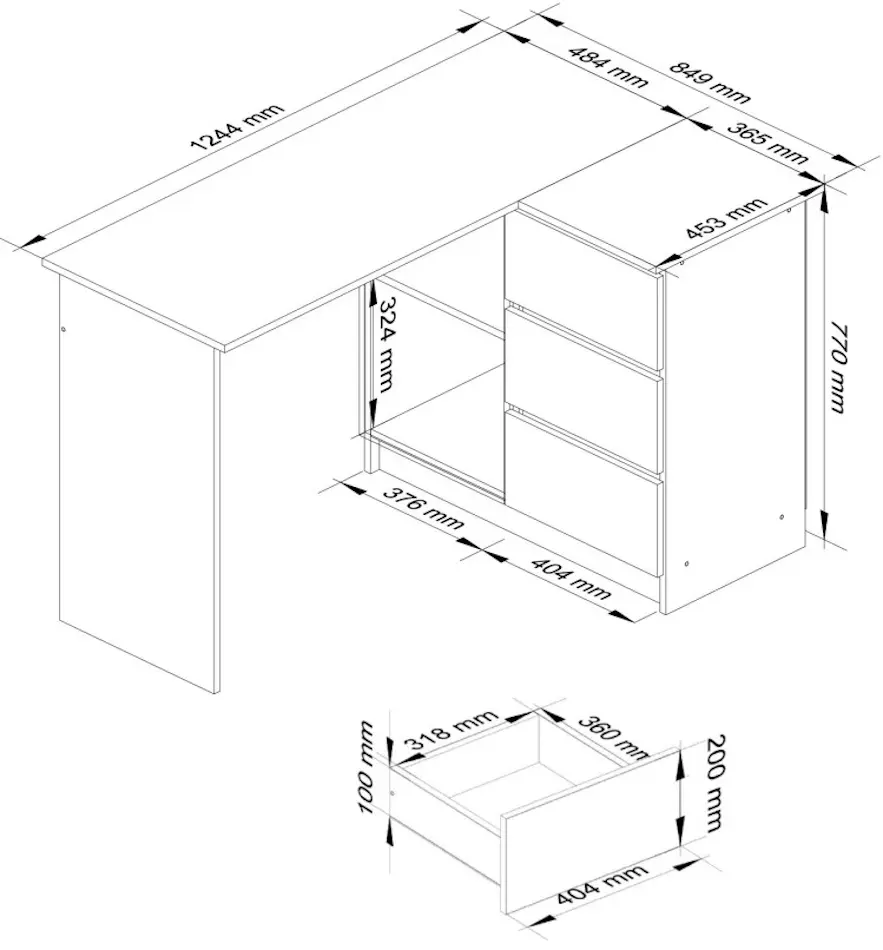 Письменный стол Akord B16 124см 3SZ Right (White)