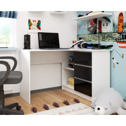 Masa de birou Akord B16 124cm 3SZ Right (White/Black Gloss)