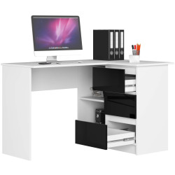 Письменный стол Akord B16 124см 3SZ Right (White/Black Gloss) Thumb