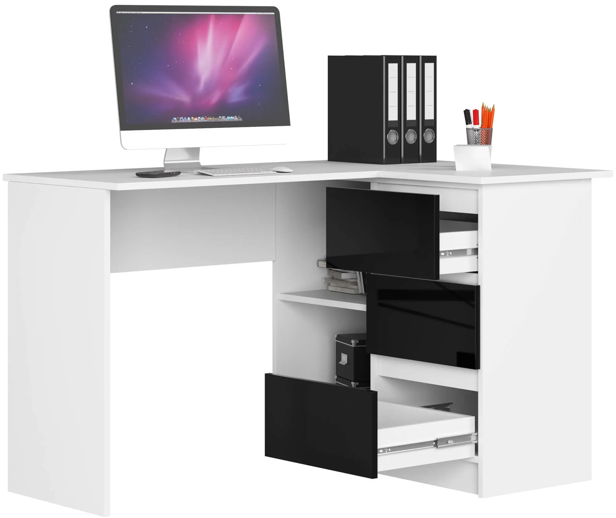 Письменный стол Akord B16 124см 3SZ Right (White/Black Gloss)