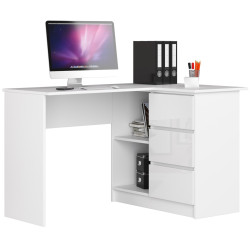 Masa de birou Akord B16 124cm 3SZ Right (White/Glossy White) Thumb