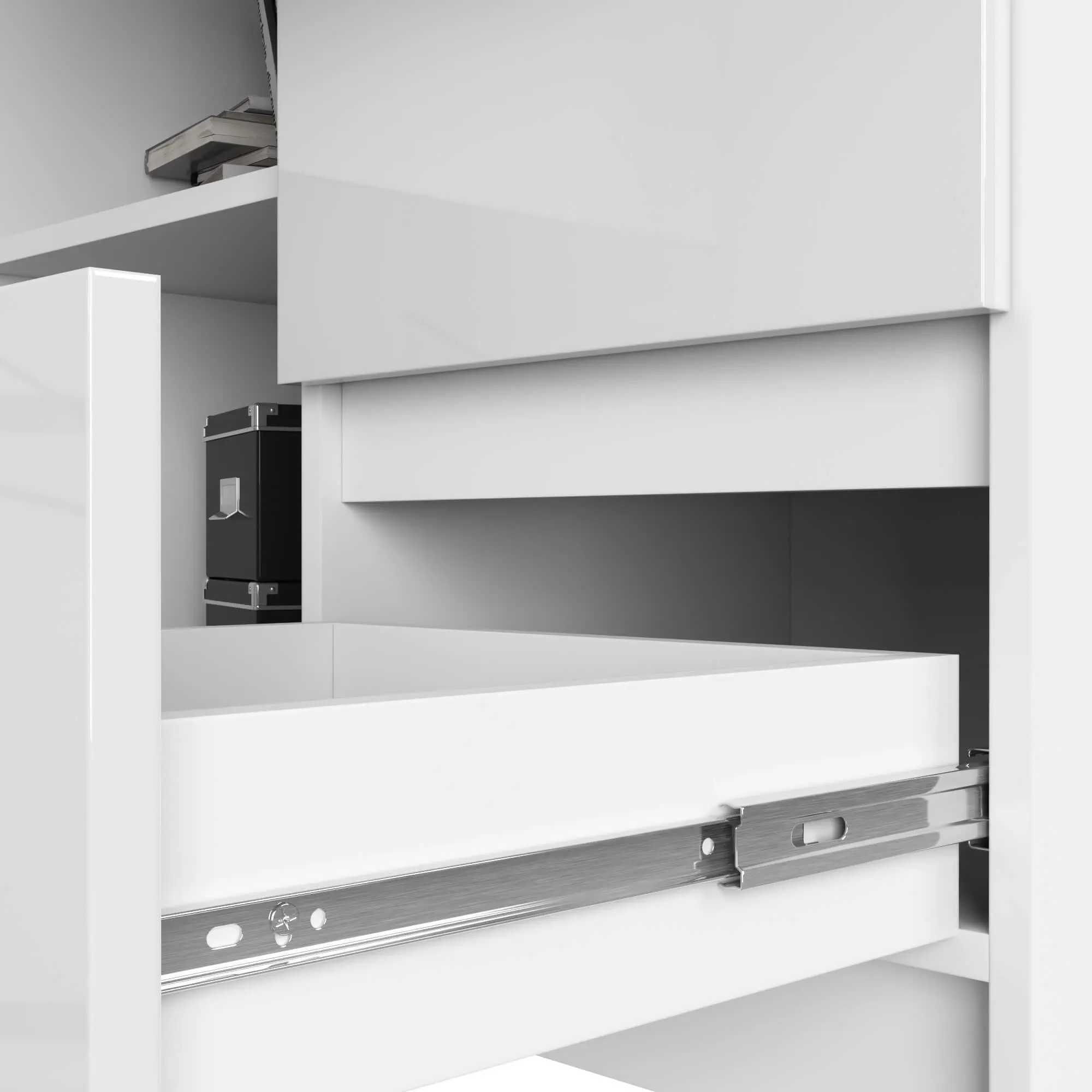 Masa de birou Akord B16 124cm 3SZ Right (White/Glossy White)